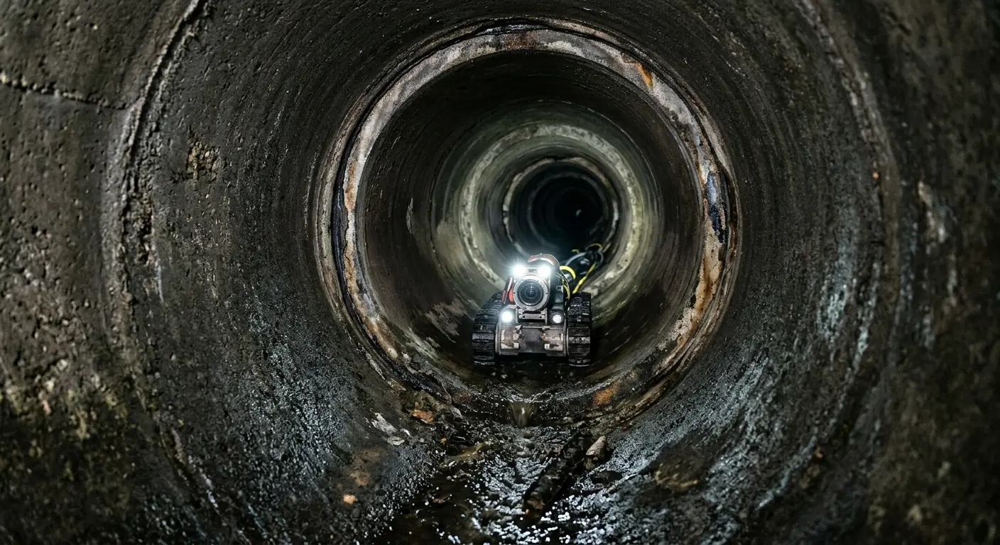 Robotic sewer camera inspecting pipe interior for Drain Snake Service in Cupertino