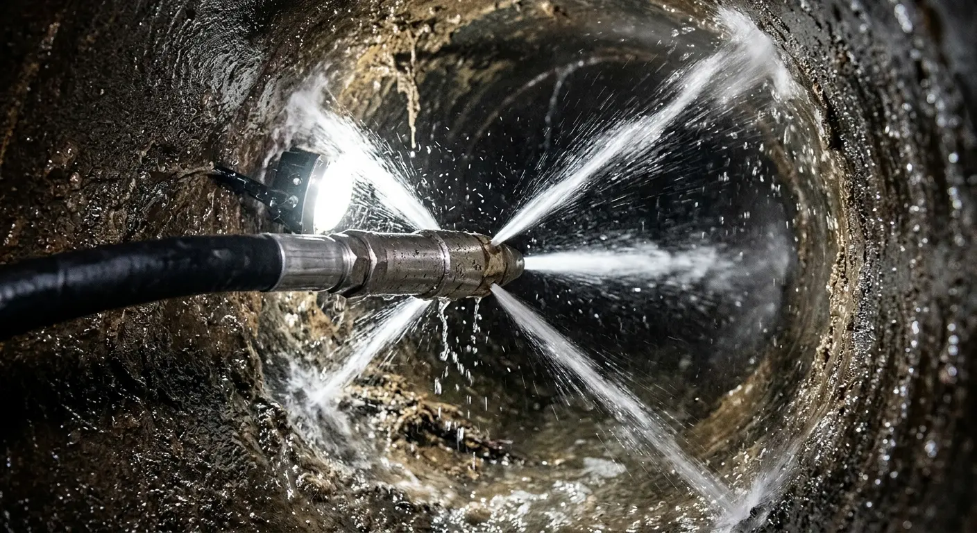 High-pressure hydro jetting nozzle cleaning sewer pipe for Storm Drain Cleaning in Cupertino